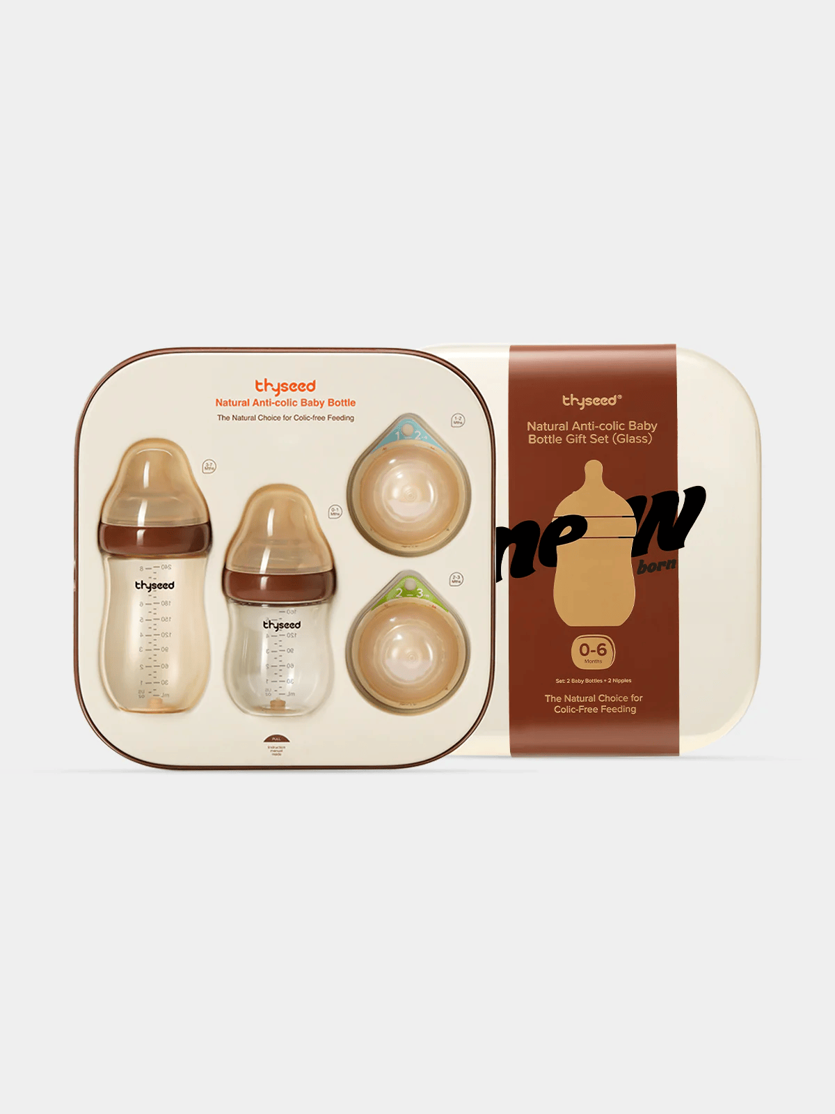 Thyseed Anti-Colic Glass Baby Bottle 0-6M Foundation Set