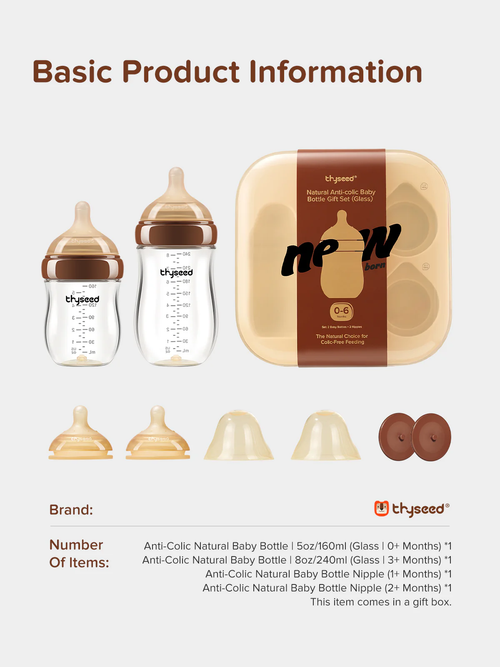 Thyseed Anti-Colic Glass Baby Bottle 0-6M Foundation Set